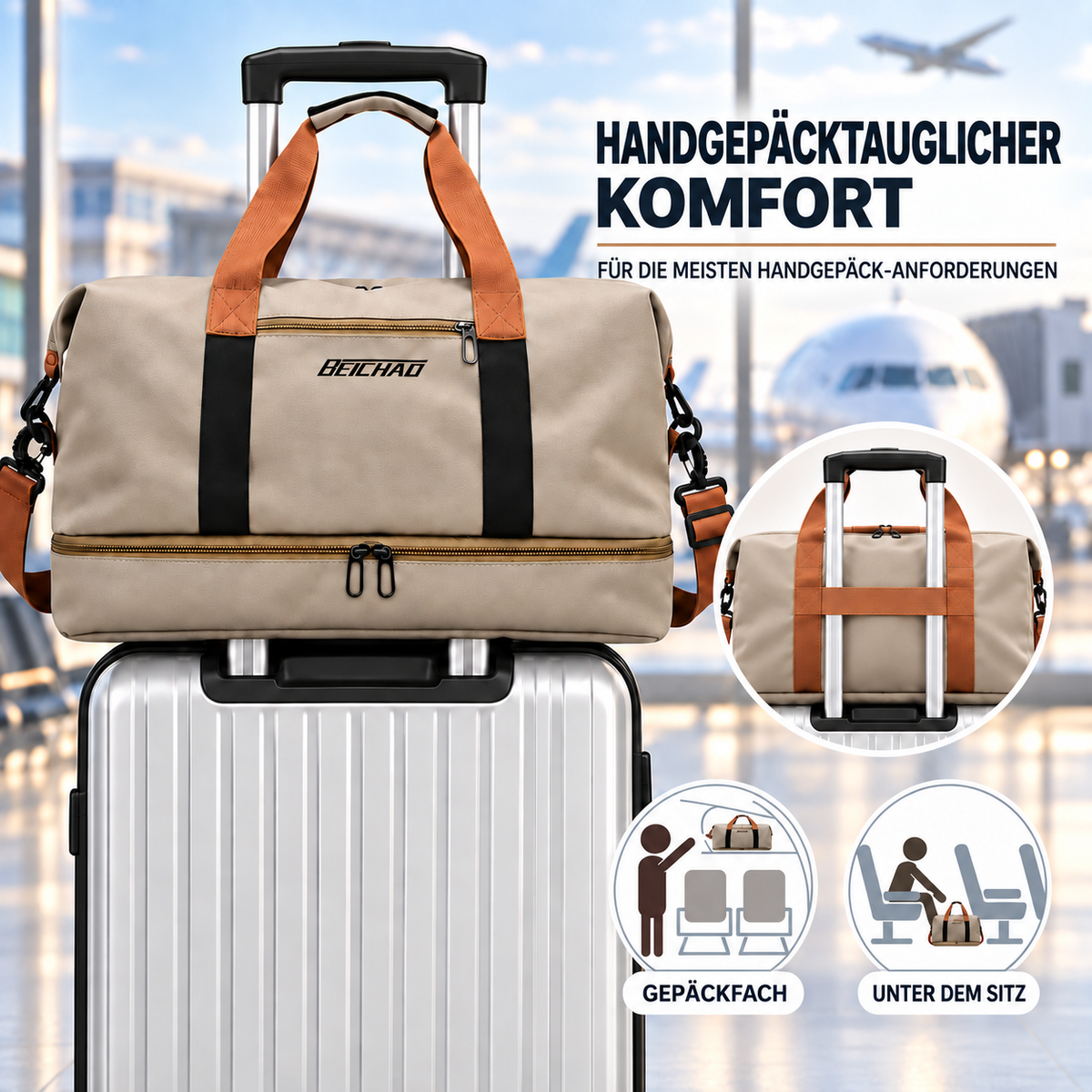 Sporttas met Schoenenvak en Natte-Droge Scheiding 46x25x28cm Oxford Stof Trolley Bevestiging Gym Fitness