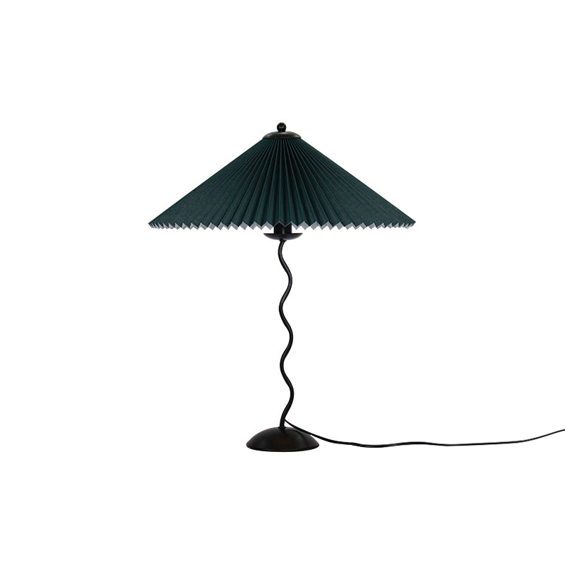Tafellamp met Golvende Voet en Geplooide Kap - Scandinavisch Accent voor Woonkamer, Gang of Slaapkamer | Zwarte Basis met Beige, Witte, Donkergroene of Zwarte Stoffen Kap | E14 Fitting | Dimbaar met Drukknop