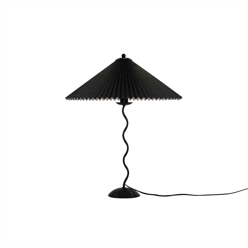 Tafellamp met Golvende Voet en Geplooide Kap - Scandinavisch Accent voor Woonkamer, Gang of Slaapkamer | Zwarte Basis met Beige, Witte, Donkergroene of Zwarte Stoffen Kap | E14 Fitting | Dimbaar met Drukknop