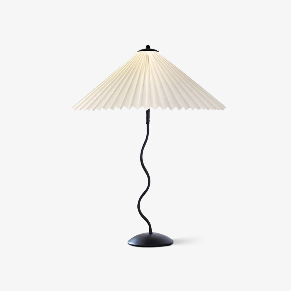 Tafellamp met Golvende Voet en Geplooide Kap - Scandinavisch Accent voor Woonkamer, Gang of Slaapkamer | Zwarte Basis met Beige, Witte, Donkergroene of Zwarte Stoffen Kap | E14 Fitting | Dimbaar met Drukknop