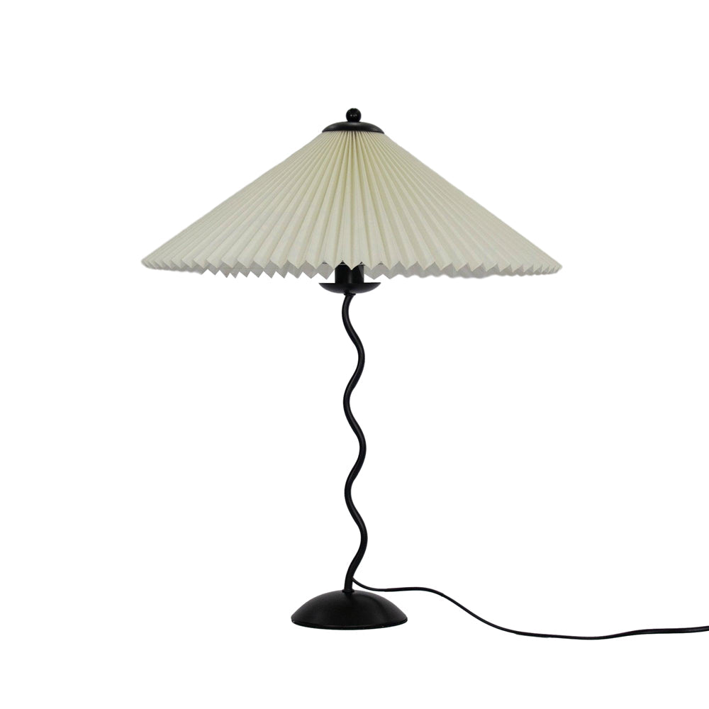 Tafellamp met Golvende Voet en Geplooide Kap - Scandinavisch Accent voor Woonkamer, Gang of Slaapkamer | Zwarte Basis met Beige, Witte, Donkergroene of Zwarte Stoffen Kap | E14 Fitting | Dimbaar met Drukknop