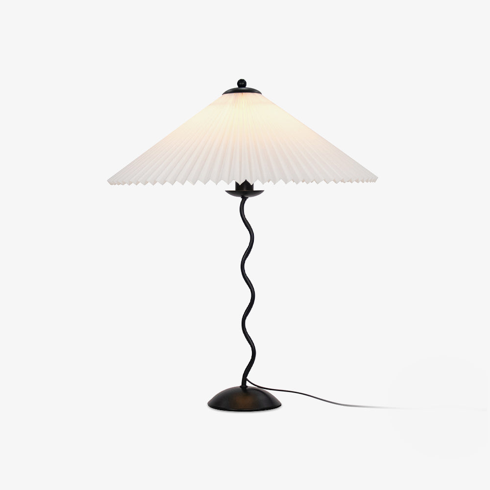 Tafellamp met Golvende Voet en Geplooide Kap - Scandinavisch Accent voor Woonkamer, Gang of Slaapkamer | Zwarte Basis met Beige, Witte, Donkergroene of Zwarte Stoffen Kap | E14 Fitting | Dimbaar met Drukknop