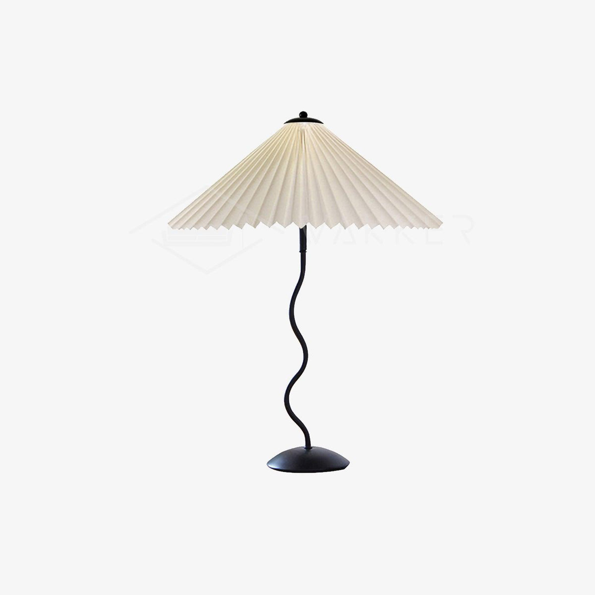 Tafellamp met Golvende Voet en Geplooide Kap - Scandinavisch Accent voor Woonkamer, Gang of Slaapkamer | Zwarte Basis met Beige, Witte, Donkergroene of Zwarte Stoffen Kap | E14 Fitting | Dimbaar met Drukknop