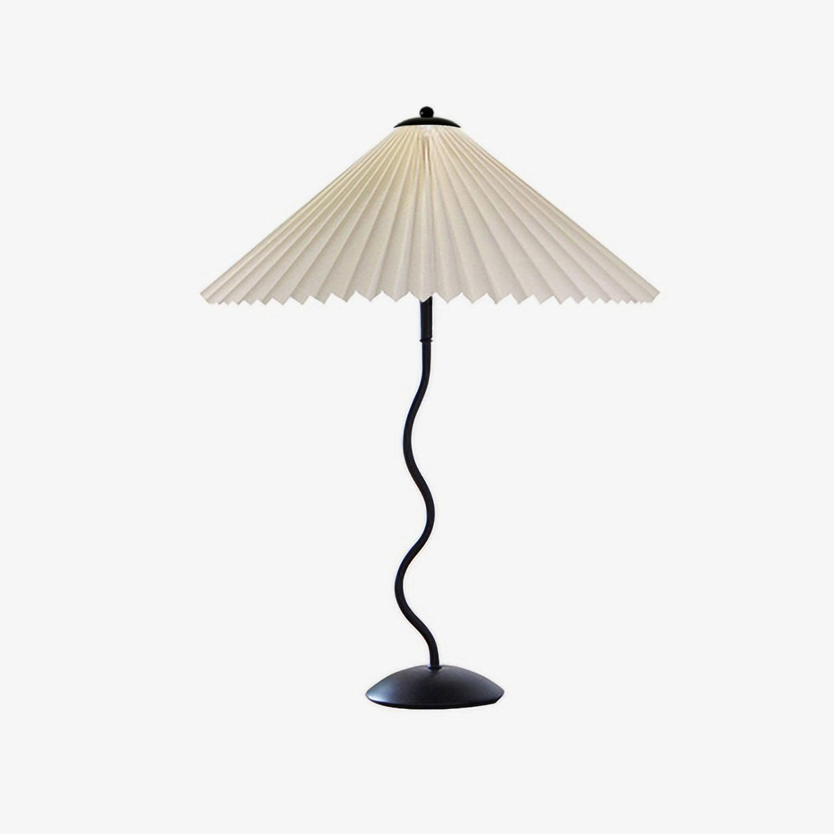 Tafellamp met Golvende Voet en Geplooide Kap - Scandinavisch Accent voor Woonkamer, Gang of Slaapkamer | Zwarte Basis met Beige, Witte, Donkergroene of Zwarte Stoffen Kap | E14 Fitting | Dimbaar met Drukknop