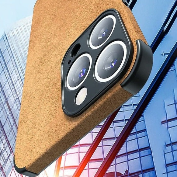iPhone Hoesje Suède-Look Lederen Textuur met Shockbestendig Frame Camerabescherming Stijlvol Stofdicht