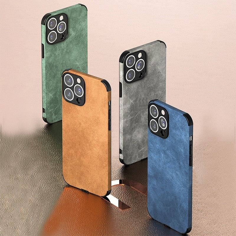 iPhone Hoesje Suède-Look Lederen Textuur met Shockbestendig Frame Camerabescherming Stijlvol Stofdicht