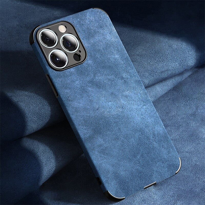 iPhone Hoesje Suède-Look Lederen Textuur met Shockbestendig Frame Camerabescherming Stijlvol Stofdicht