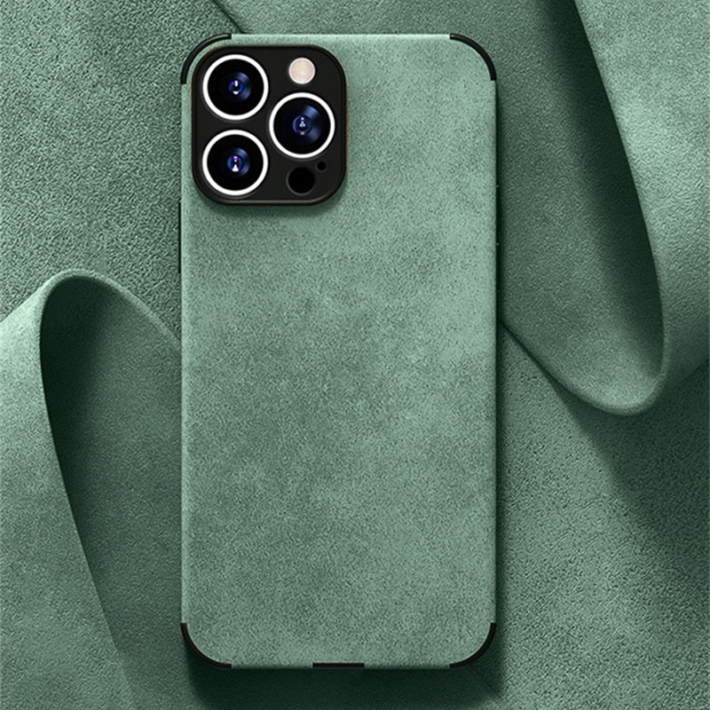 iPhone Hoesje Suède-Look Lederen Textuur met Shockbestendig Frame Camerabescherming Stijlvol Stofdicht