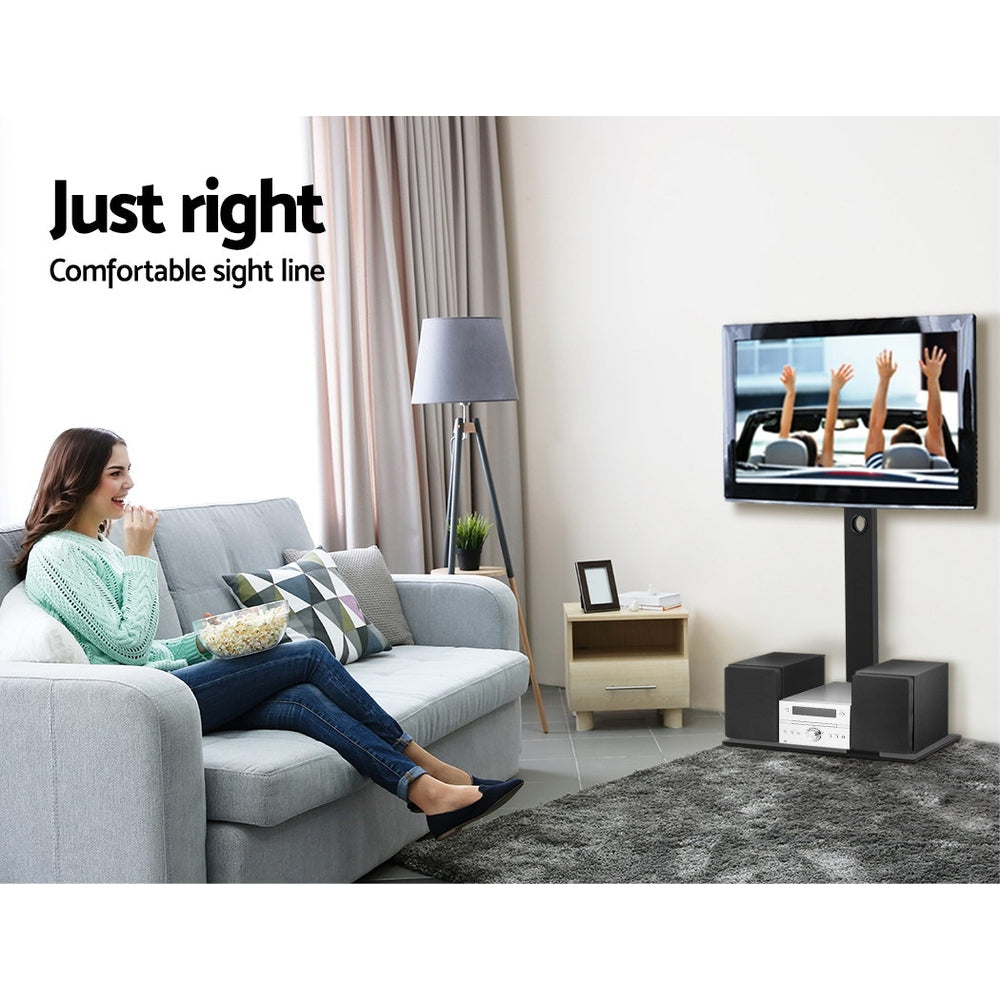 Verstelbare TV Vloerstandaard met Draaifunctie en Glasplateau - Geschikt voor 32 tot 70 Inch Televisies