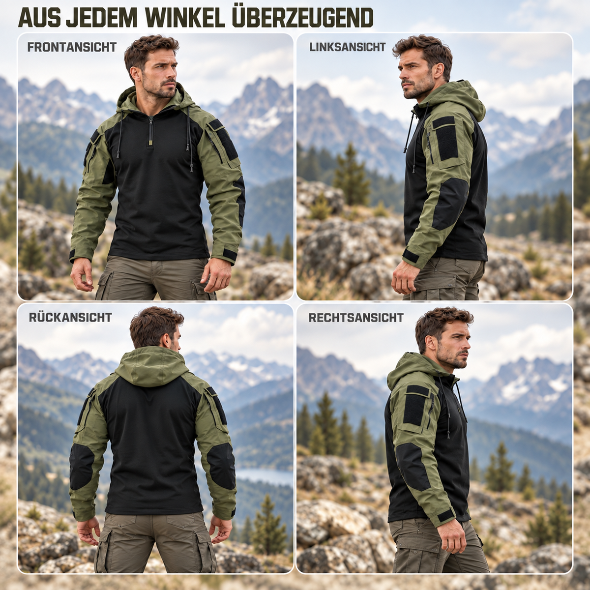 Tactische Outdoor Jas Polyester Waterafstotend Winddicht Ademend Herfst Winter Kamperen Wandelen Groen Grijs