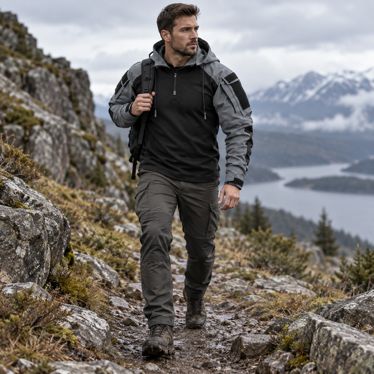 Tactische Outdoor Jas Polyester Waterafstotend Winddicht Ademend Herfst Winter Kamperen Wandelen Groen Grijs