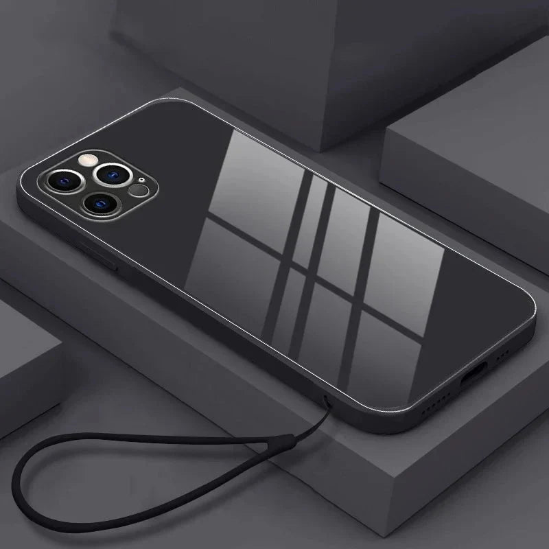 Gehard Glazen Telefoonhoesje met Polsbandje iPhone - Schokbestendig Transparant Cover Camera Bescherming