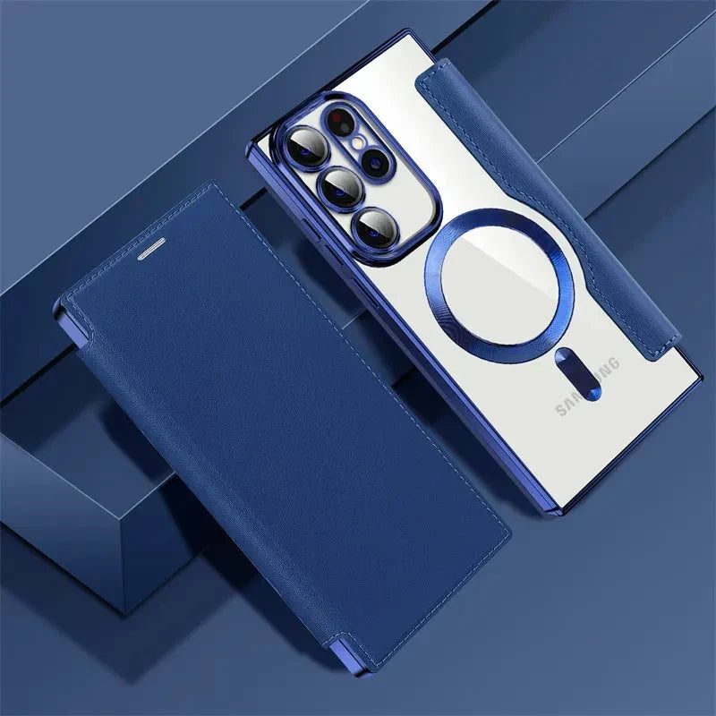 Doorzichtige Flipcase Portemonnee met Kaartvakjes Magnetische Sluiting voor Samsung Galaxy S22 S23 S24 S25 S26 Ultra