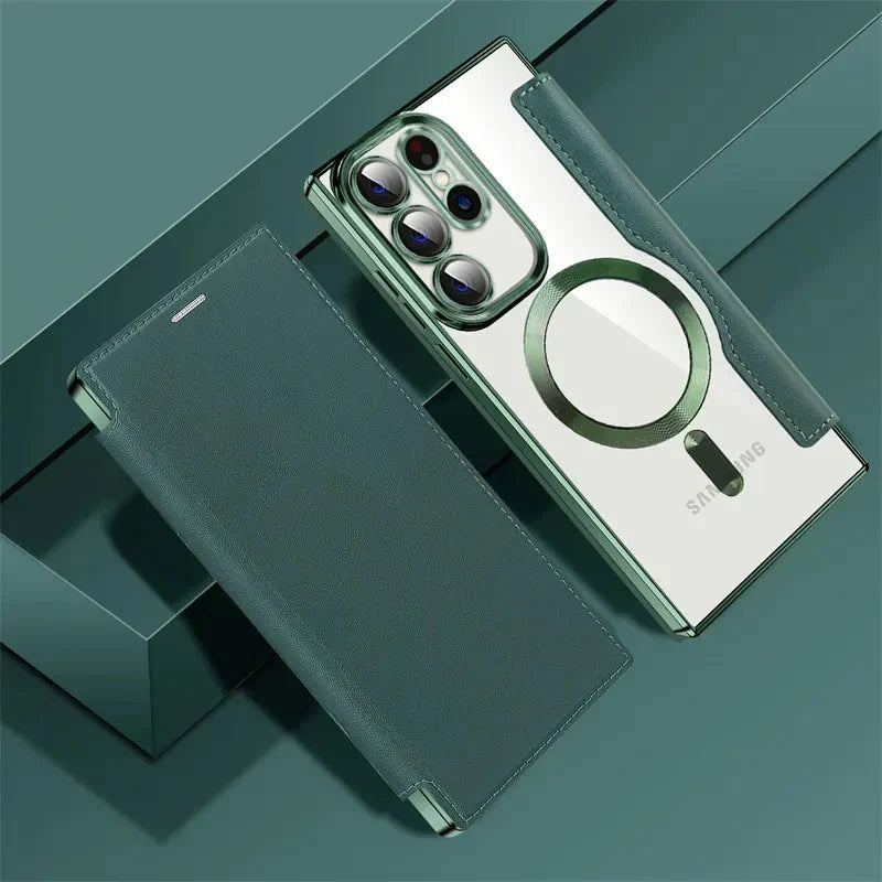 Doorzichtige Flipcase Portemonnee met Kaartvakjes Magnetische Sluiting voor Samsung Galaxy S22 S23 S24 S25 S26 Ultra