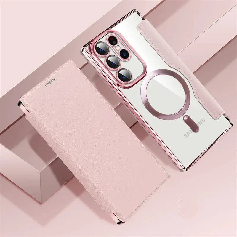 Doorzichtige Flipcase Portemonnee met Kaartvakjes Magnetische Sluiting voor Samsung Galaxy S22 S23 S24 S25 S26 Ultra