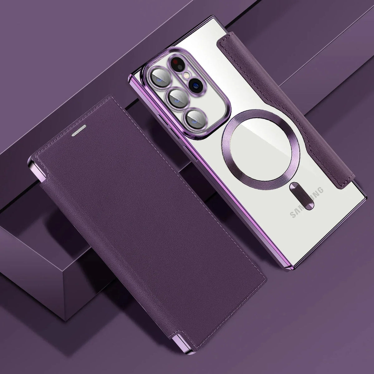 Doorzichtige Flipcase Portemonnee met Kaartvakjes Magnetische Sluiting voor Samsung Galaxy S22 S23 S24 S25 S26 Ultra