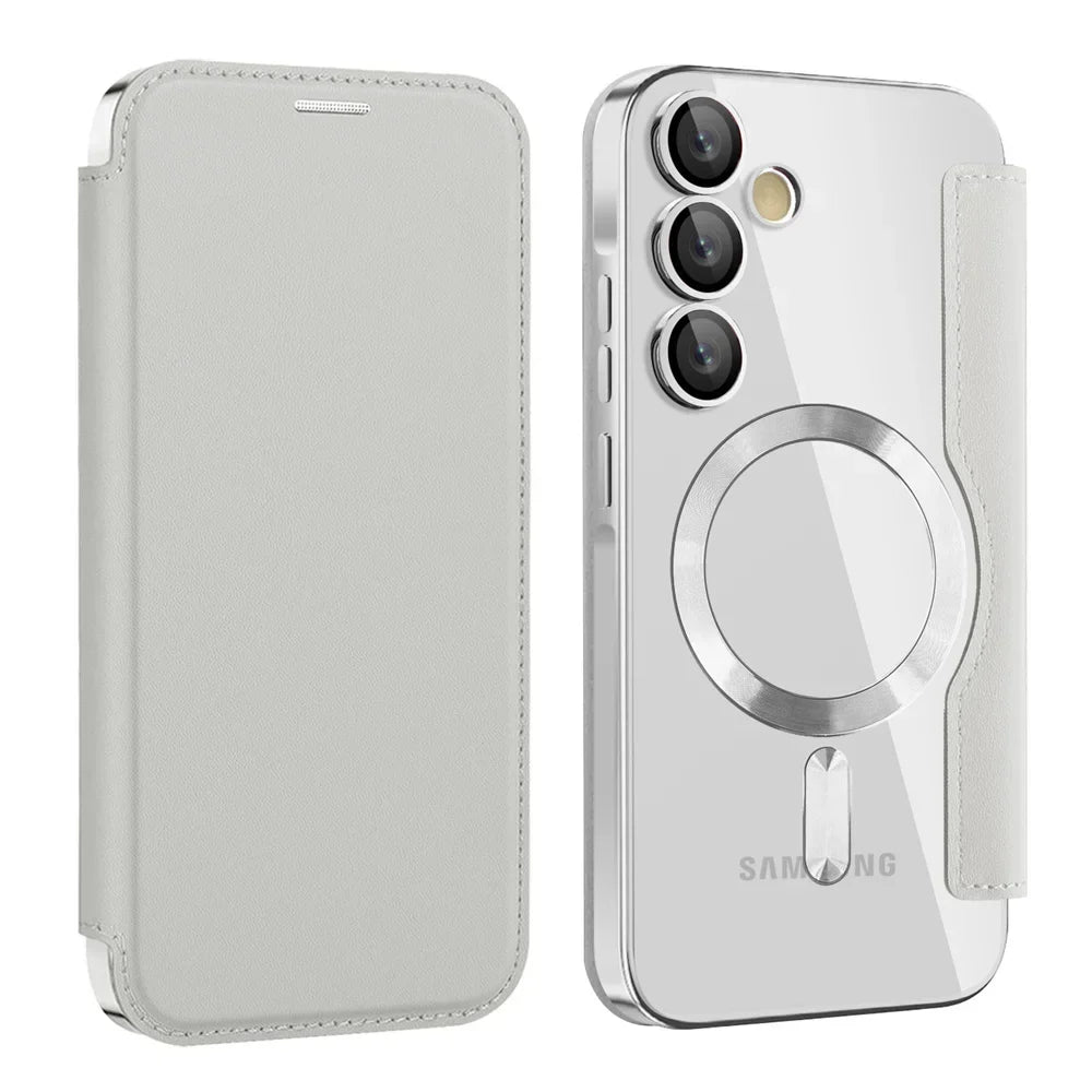 Doorzichtige Flipcase Portemonnee met Kaartvakjes Magnetische Sluiting voor Samsung Galaxy S22 S23 S24 S25 S26 Ultra