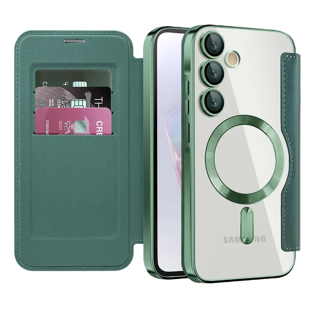 Doorzichtige Flipcase Portemonnee met Kaartvakjes Magnetische Sluiting voor Samsung Galaxy S22 S23 S24 S25 S26 Ultra