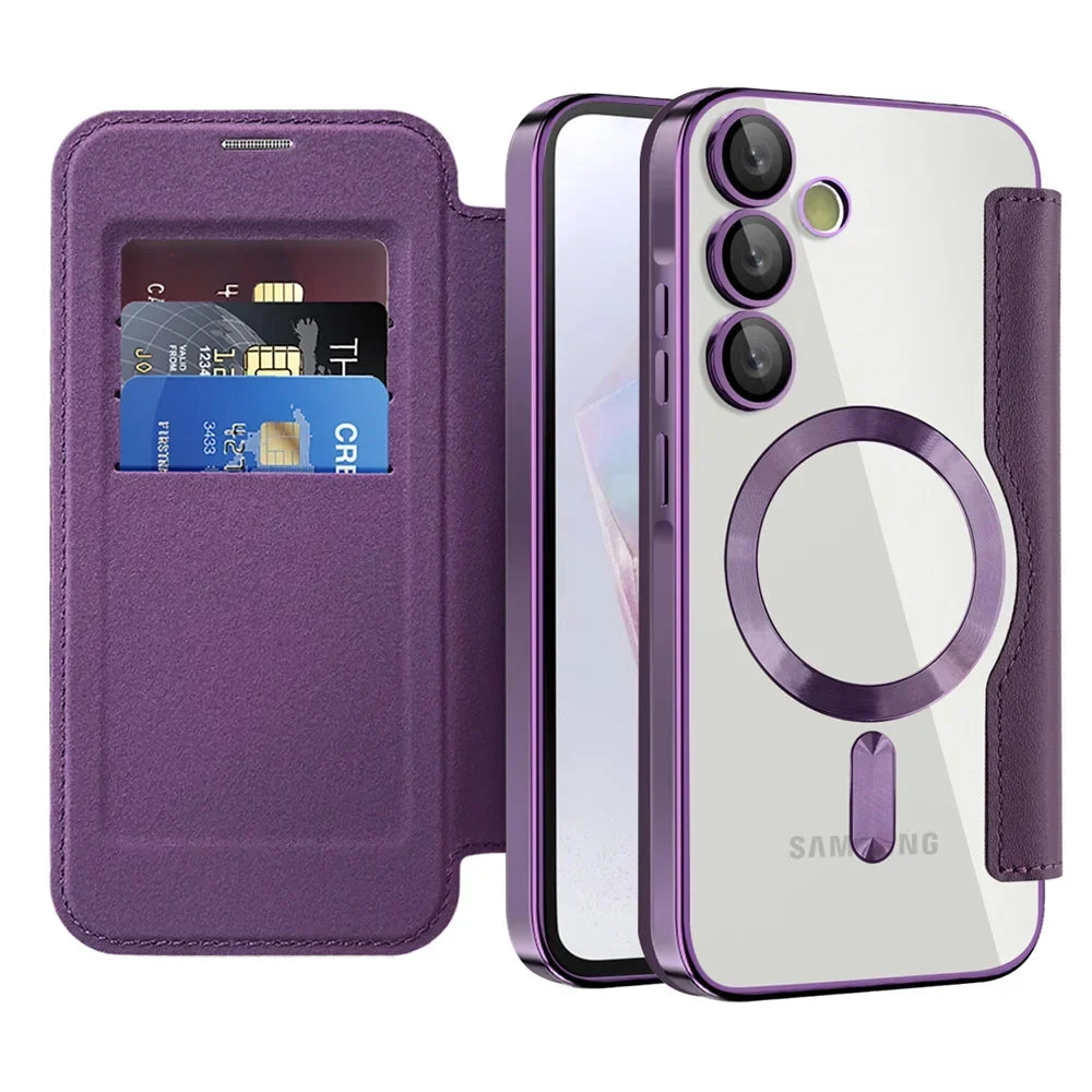 Doorzichtige Flipcase Portemonnee met Kaartvakjes Magnetische Sluiting voor Samsung Galaxy S22 S23 S24 S25 S26 Ultra