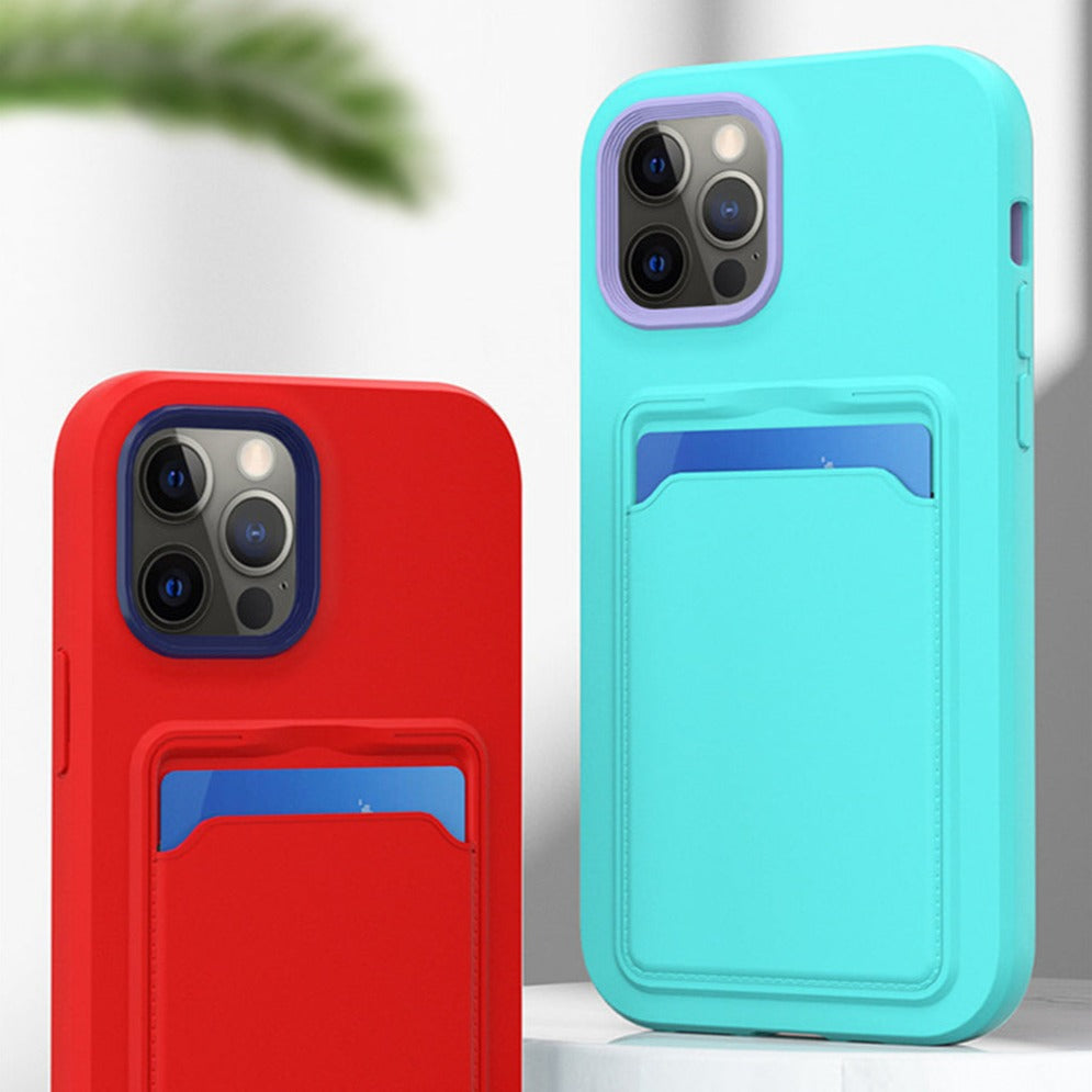 Tweekleurige Siliconen Telefoonhoes met Kaarthouder voor iPhone Bescherming Camera Scherm Stevige Grip
