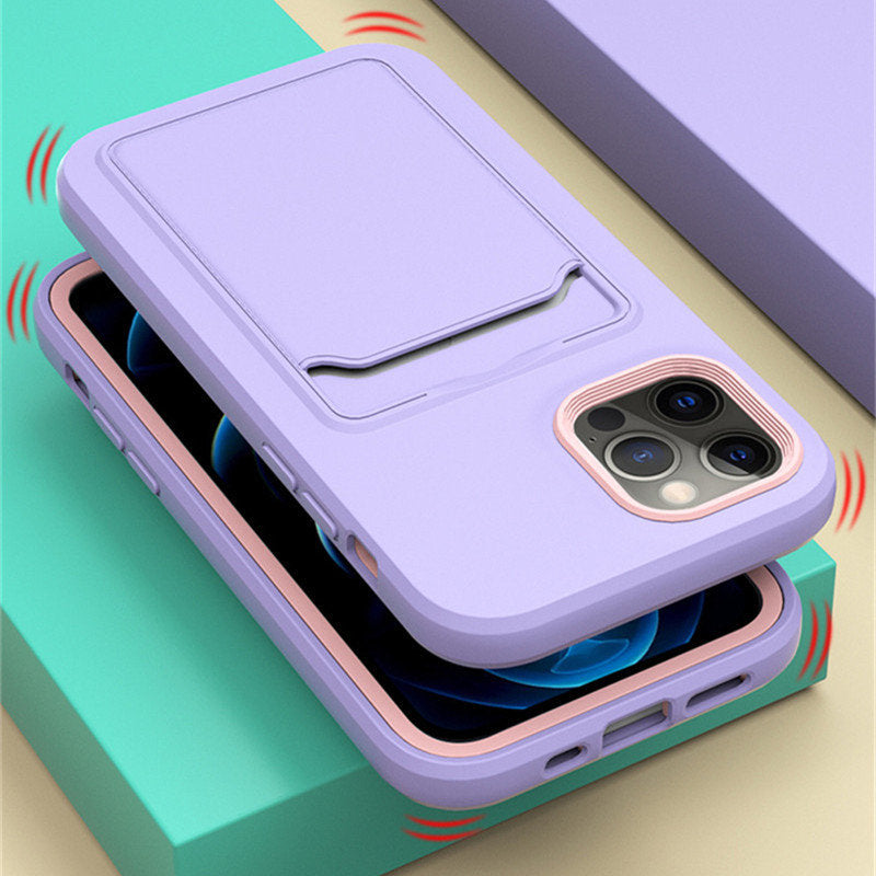 Tweekleurige Siliconen Telefoonhoes met Kaarthouder voor iPhone Bescherming Camera Scherm Stevige Grip