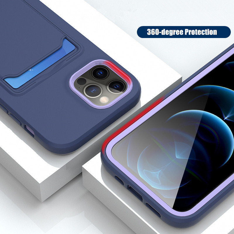 Tweekleurige Siliconen Telefoonhoes met Kaarthouder voor iPhone Bescherming Camera Scherm Stevige Grip