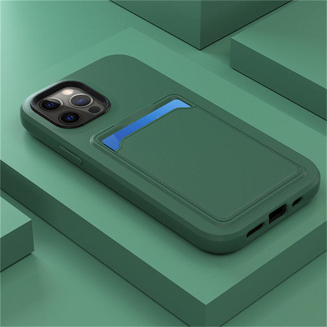 Tweekleurige Siliconen Telefoonhoes met Kaarthouder voor iPhone Bescherming Camera Scherm Stevige Grip