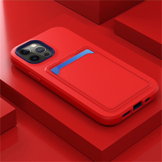 Tweekleurige Siliconen Telefoonhoes met Kaarthouder voor iPhone Bescherming Camera Scherm Stevige Grip