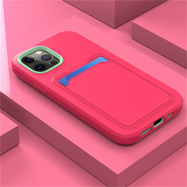 Tweekleurige Siliconen Telefoonhoes met Kaarthouder voor iPhone Bescherming Camera Scherm Stevige Grip