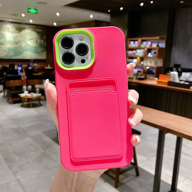 Tweekleurige Siliconen Telefoonhoes met Kaarthouder voor iPhone Bescherming Camera Scherm Stevige Grip