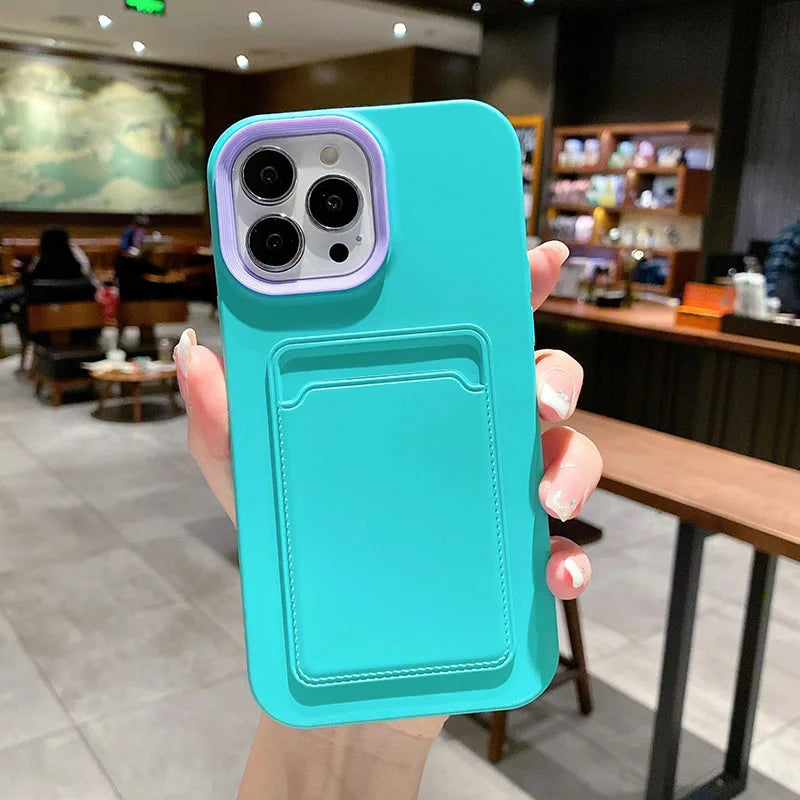 Tweekleurige Siliconen Telefoonhoes met Kaarthouder voor iPhone Bescherming Camera Scherm Stevige Grip