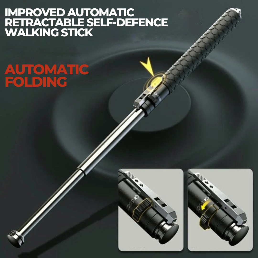Wandelstok Zelfverdediging Automatisch Uitklapbaar Telescopisch Staal Antislip Grip