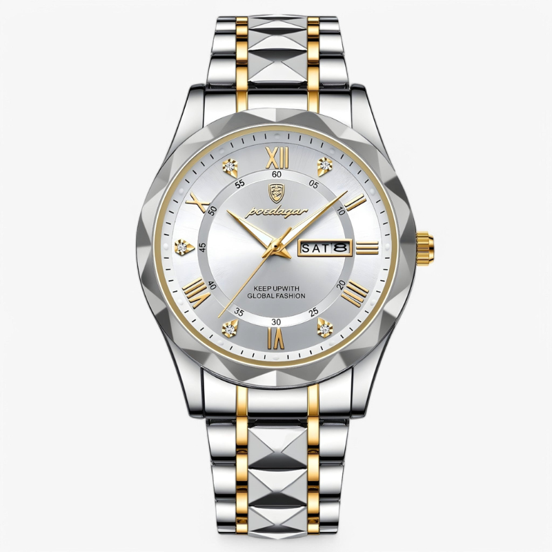 Luxe Herenhorloge met Kwartsmechanisme - Roestvrij Staal Armband - Zilver Zwart Goud - Waterbestendig Polshorloge voor Mannen 42mm