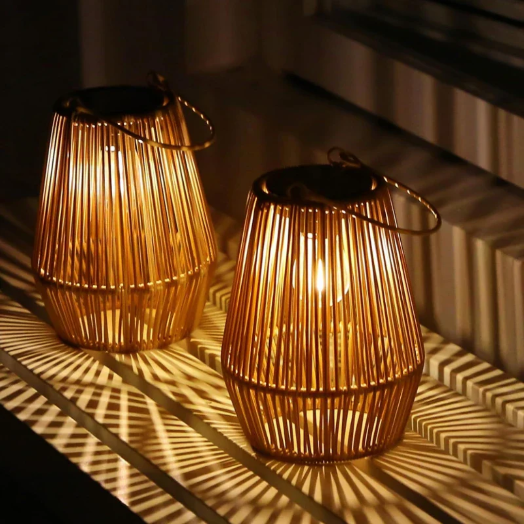 Handgevlochten Solar Tuinlantaarn LED Waterdicht Rotan Buitenverlichting Sfeerverlichting Terras Balkon Pad