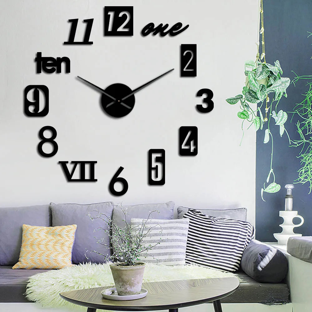 3D-Wandklok met Moderne Cijferweergave en Stille Uurwerkfunctie - Decoratief Tijdsaccent voor Woonkamer, Slaapkamer of Kantoor in Zwart, Zilver, Goud of Rood