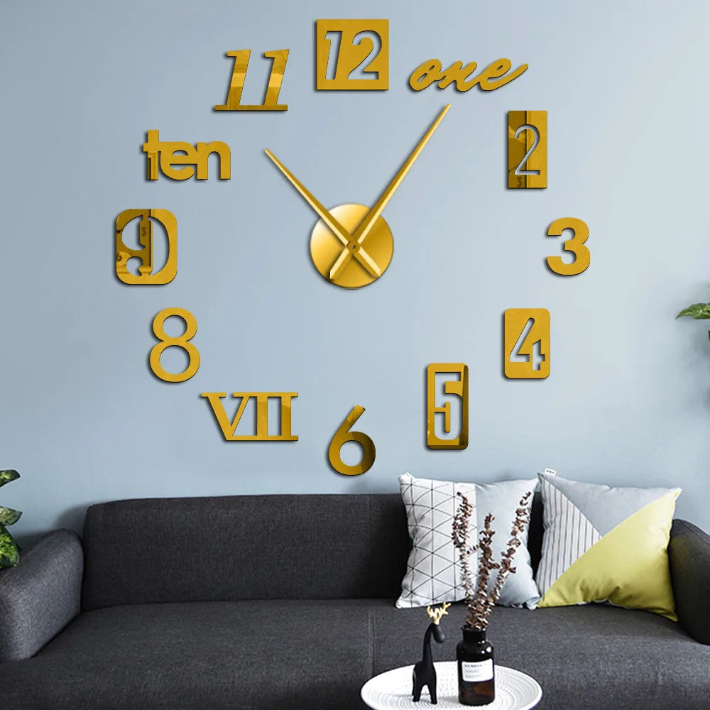 3D-Wandklok met Moderne Cijferweergave en Stille Uurwerkfunctie - Decoratief Tijdsaccent voor Woonkamer, Slaapkamer of Kantoor in Zwart, Zilver, Goud of Rood