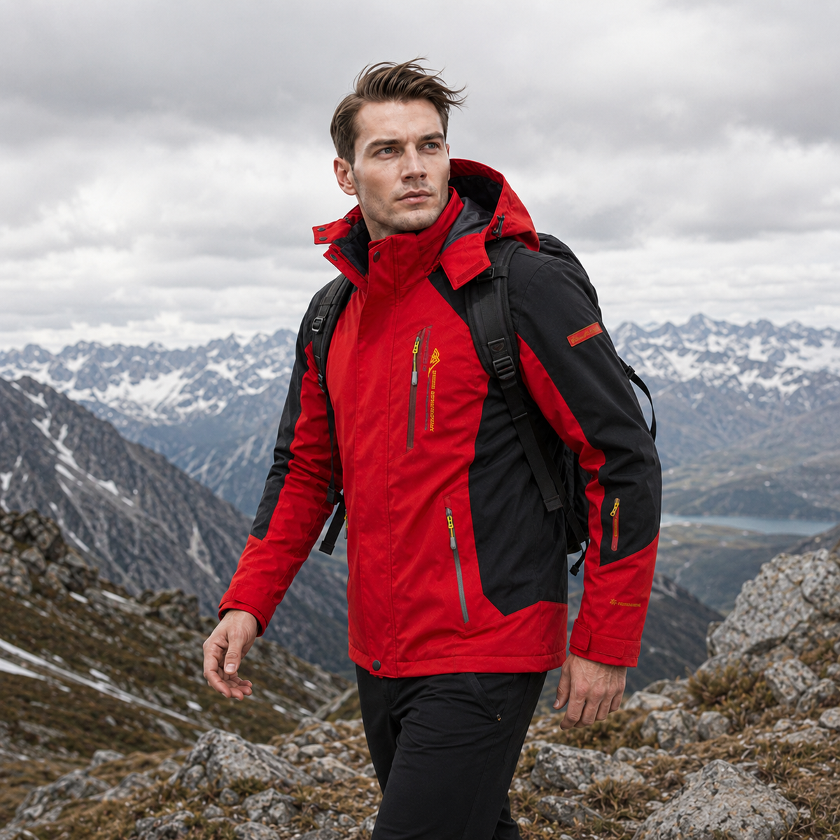 Waterdichte Heren Outdoorjas Polyester Afneembare Capuchon Meerdere Zakken Wandelen Trekking Outdoor Actief