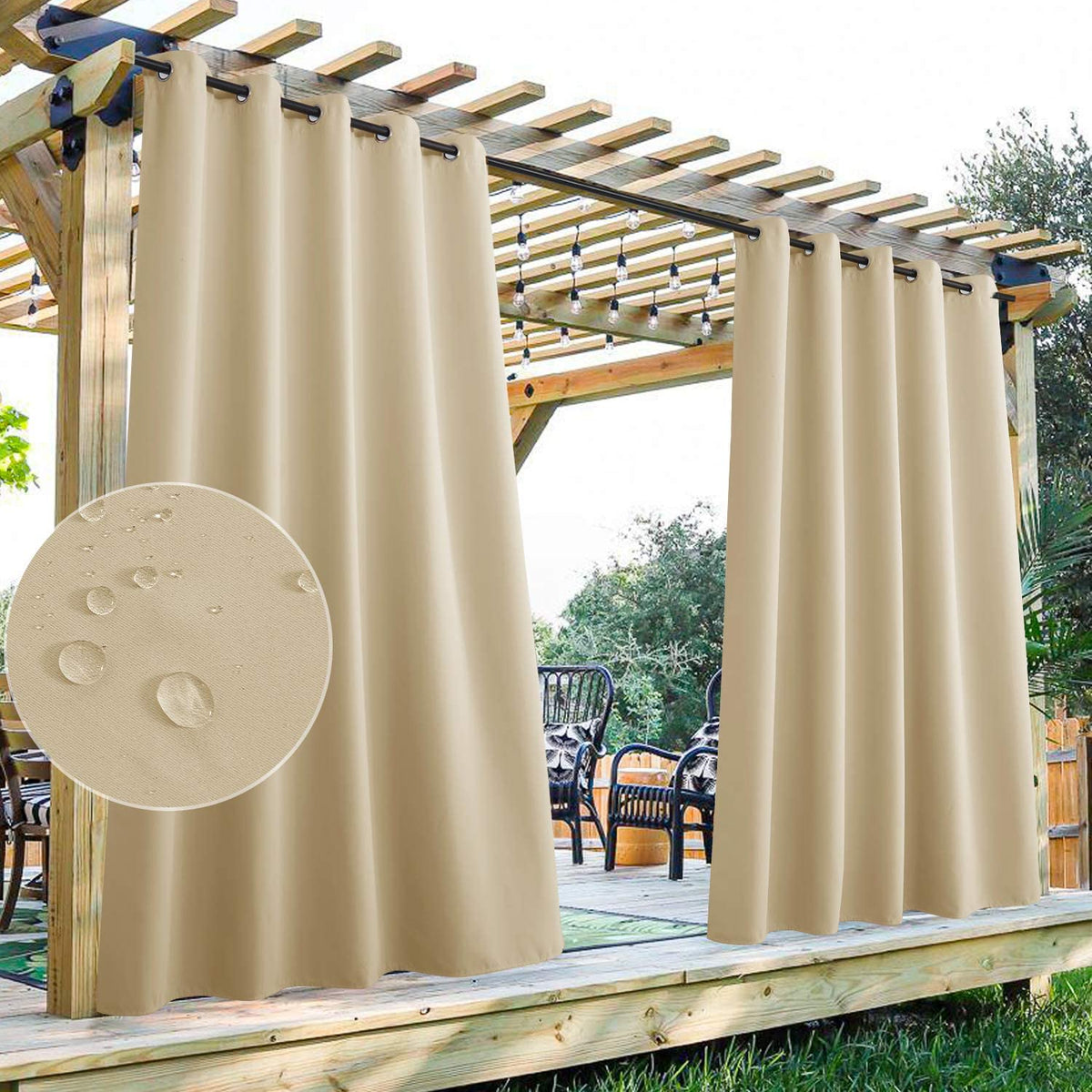 Waterdicht Terrasgordijn met Oogjes - 2 Panelen Outdoor Privacy UV-Bescherming Winddicht