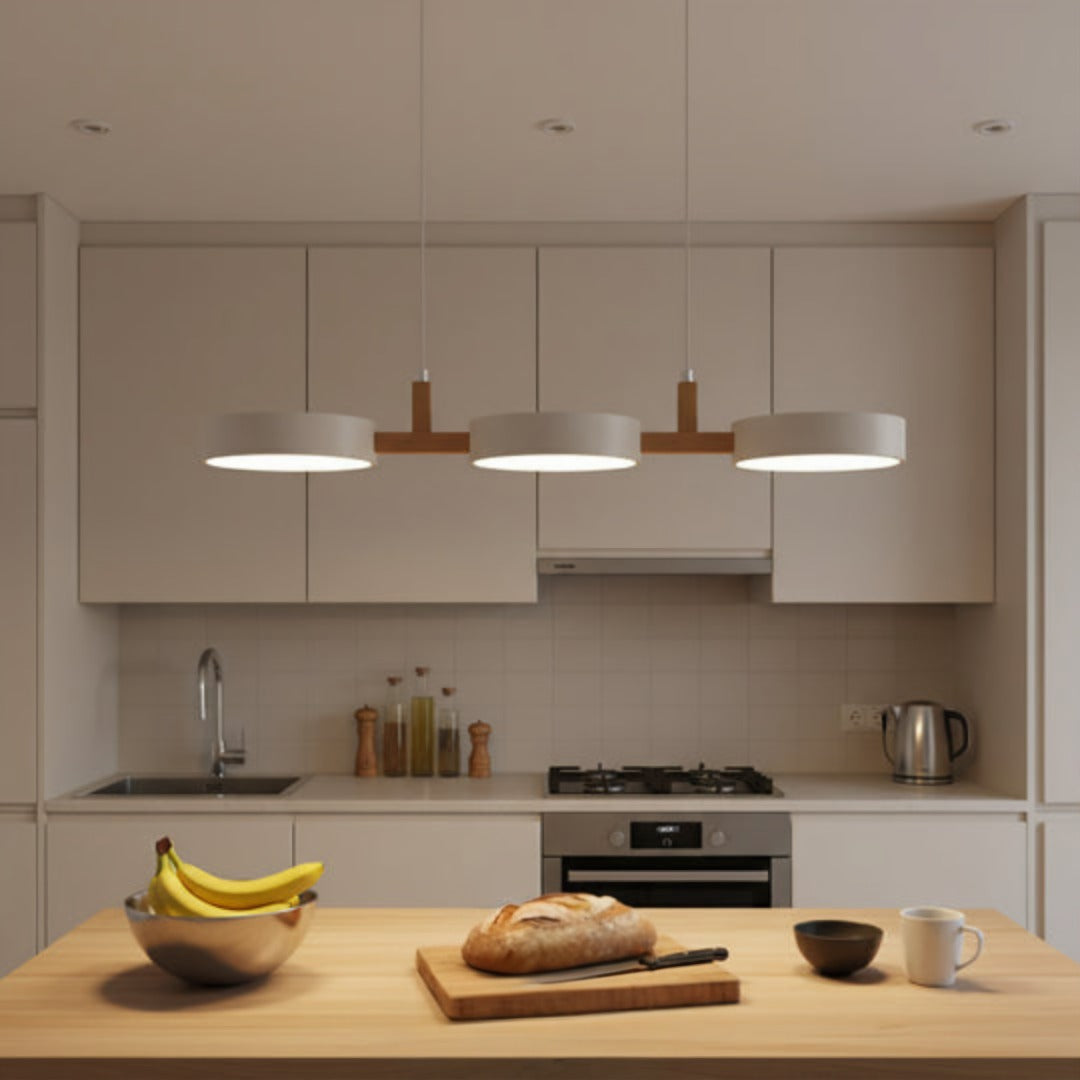 Ronde hanglamp met houten details 77cm LED verlichting eetkamer woonkamer keuken scandinavisch design