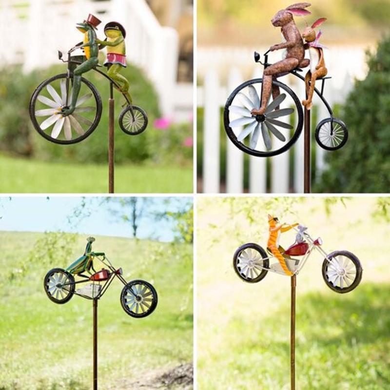 Draaiende Dieren Windmolen met Fiets voor Tuin Gazon Terras Buitenruimte Metalen Tuindecoratie Decoratief