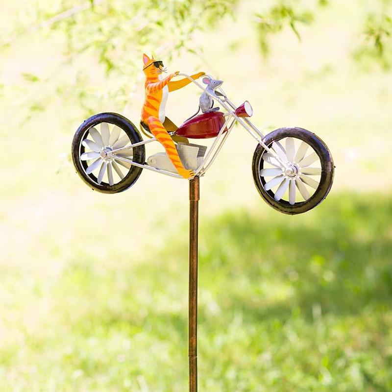Draaiende Dieren Windmolen met Fiets voor Tuin Gazon Terras Buitenruimte Metalen Tuindecoratie Decoratief