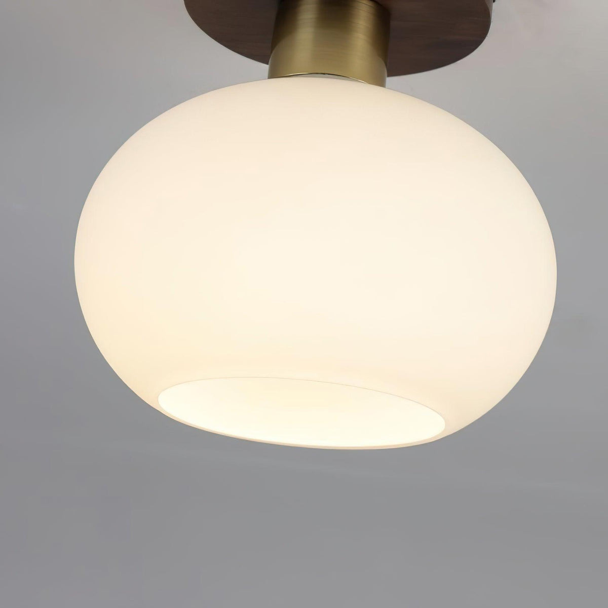 Plafondlamp Walnoot Koper Glas Wit Ø18cm Woonkamer Slaapkamer Gang Opaalbol Plafonnière Retro Sfeerverlichting