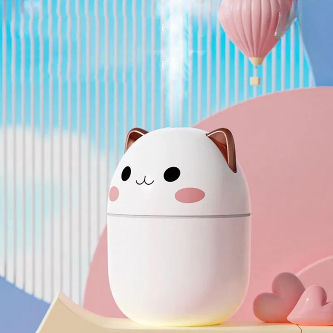 Katten Luchtbevochtiger met LED Nachtlampje - 250ml Bevochtiging voor Slaapkamer Bureau Kinderkamer