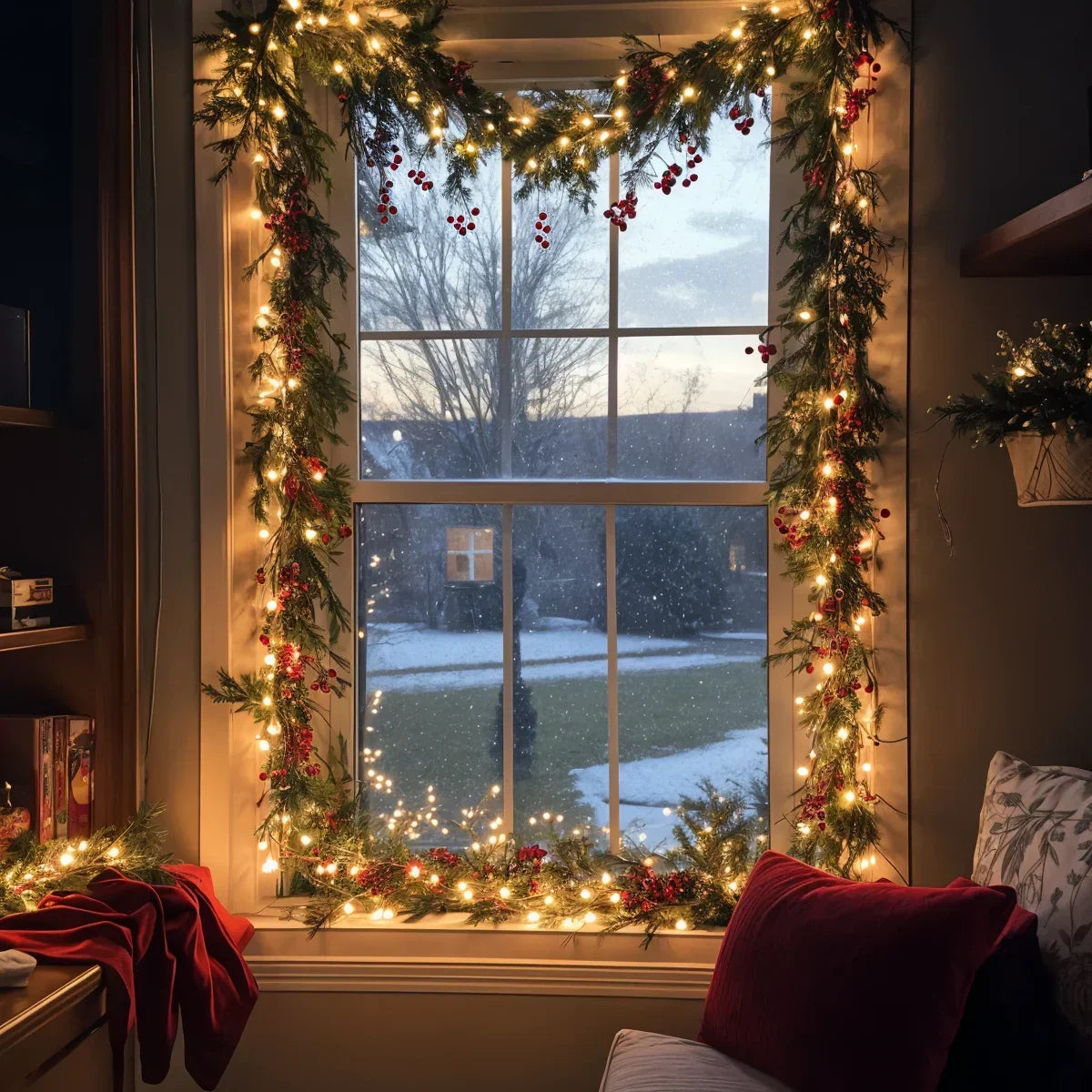 Verlichte Kerstslinger met Rode Bessen en Dennentakken 180cm Warm Wit - LED-decoratie voor Binnen