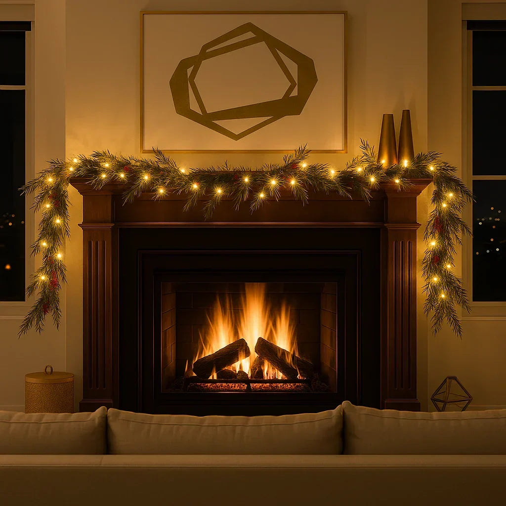 Verlichte Kerstslinger met Rode Bessen en Dennentakken 180cm Warm Wit - LED-decoratie voor Binnen