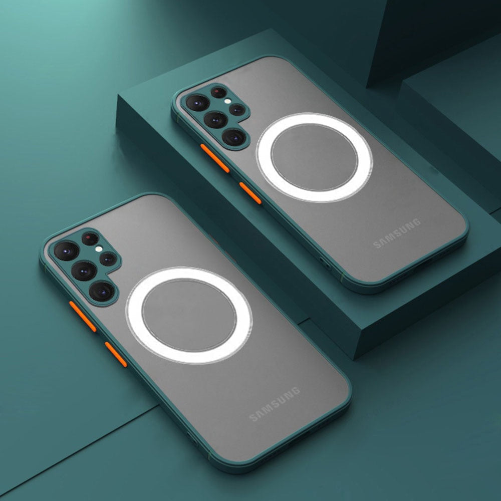 Magnetische Telefoonhoes Siliconen Samsung Galaxy Mat Afwerking Draadloos Laden Volledige Bescherming