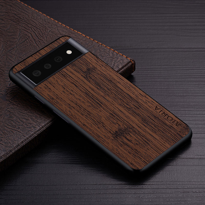 Google Pixel Hoesje Houtstructuur PU Leer Schokbestendig Beschermend Telefoonhoesje Zachte Grip 5 Kleuren
