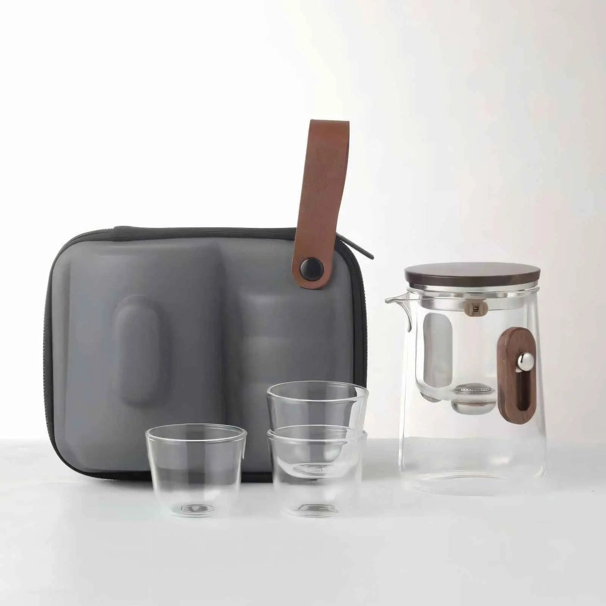 Glazen Reistheepot 330ml Borosilicaat met Cups en Reiskoffer Camping Outdoor