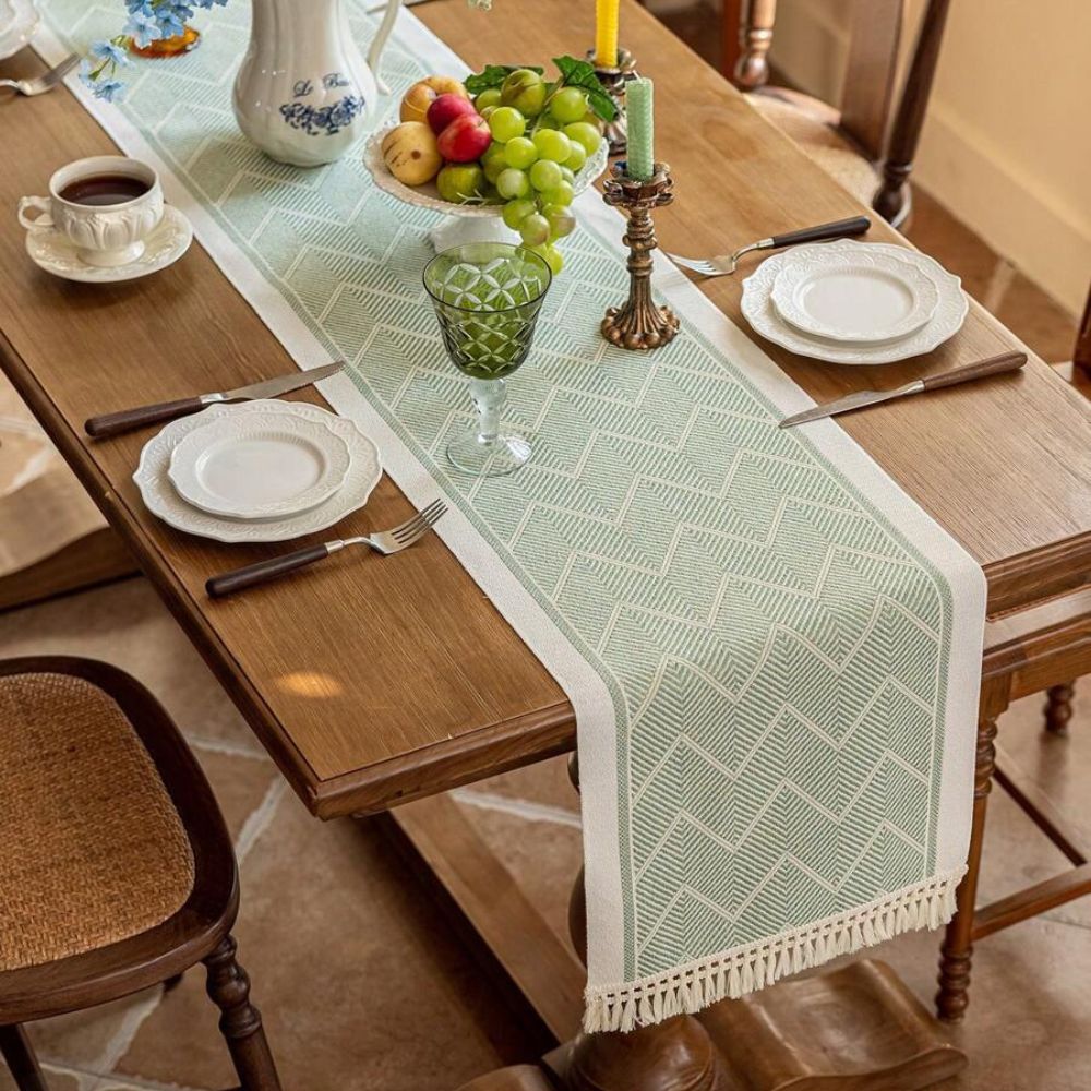 Luxe Geweven Tafelloper met Zigzagpatroon – Scandinavische Tafelloper voor Eettafel & Interieur