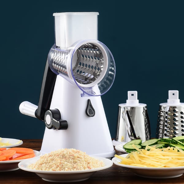 Roterende Keukenrasp met 3 Messen - Handmatige Multifunctionele Groentesnijder en Kaasrasp voor Salade, Gebak en Pasta